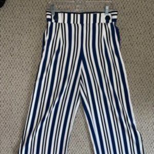 Blue and Black Striped Wide Leg Pants Zara